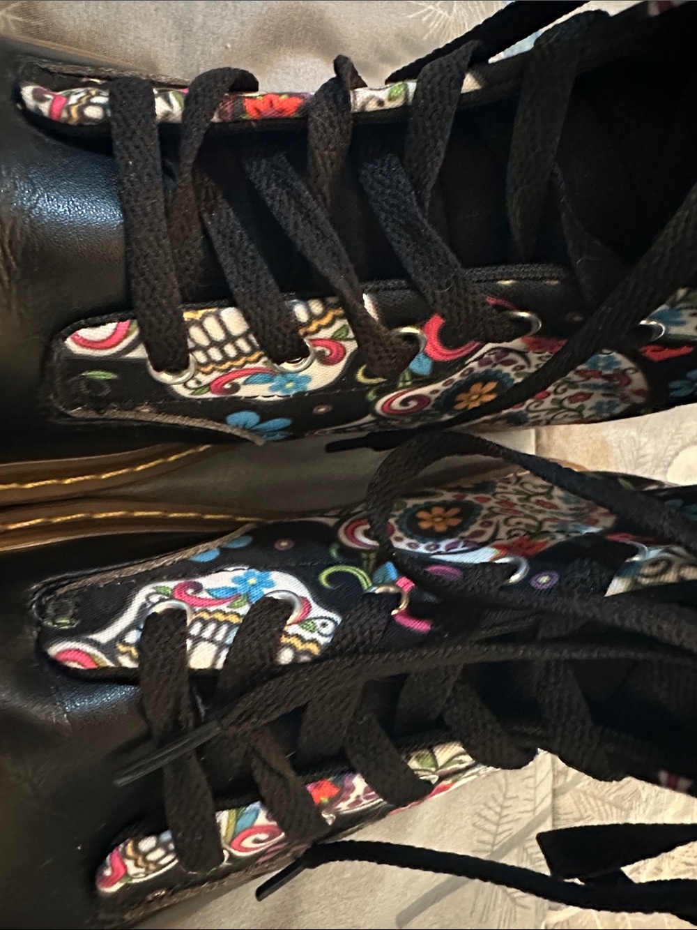 NWOT Black Floral Sugar Skull Combat Boots Sz W9.5 M8.5 EU41 UNBRANDED - Picture 10 of 15